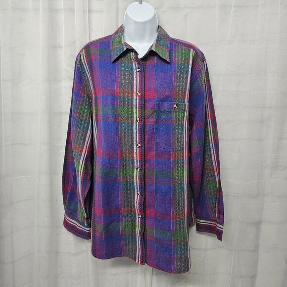 Vintage Cabin Creek Button Down Blouse Purple Green Plaid Preppy Boho 18W - Picture 12 of 12